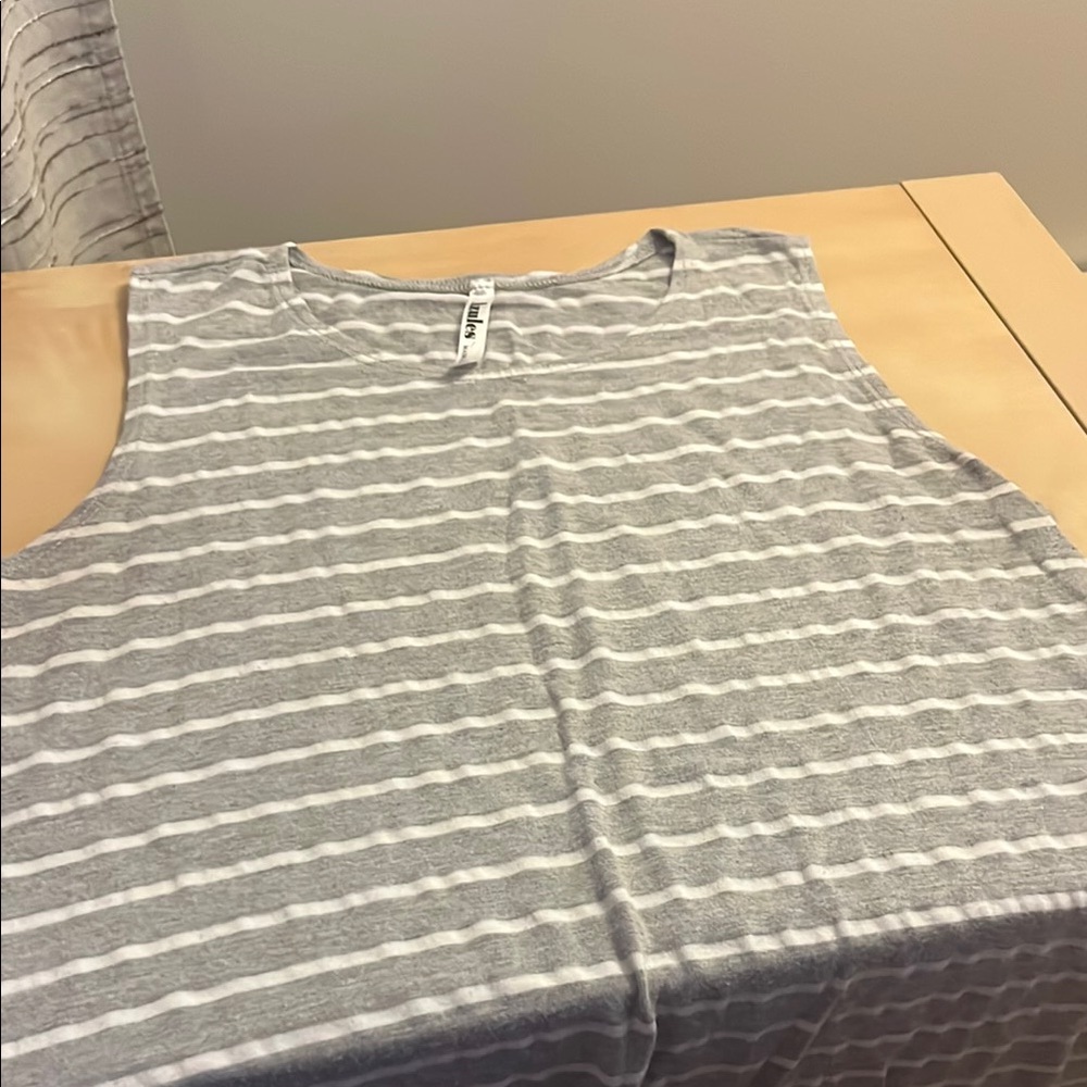 Azules Gray and White Striped Sleeveless Tank Top